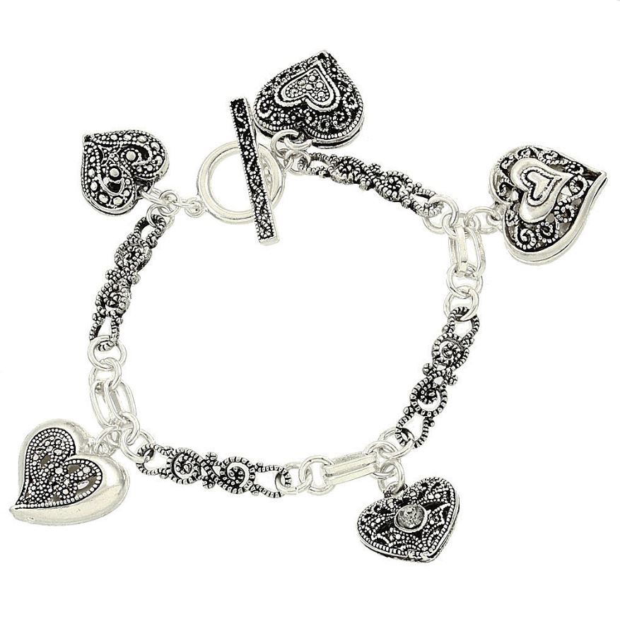 Marcasite Heart Charm Bracelet